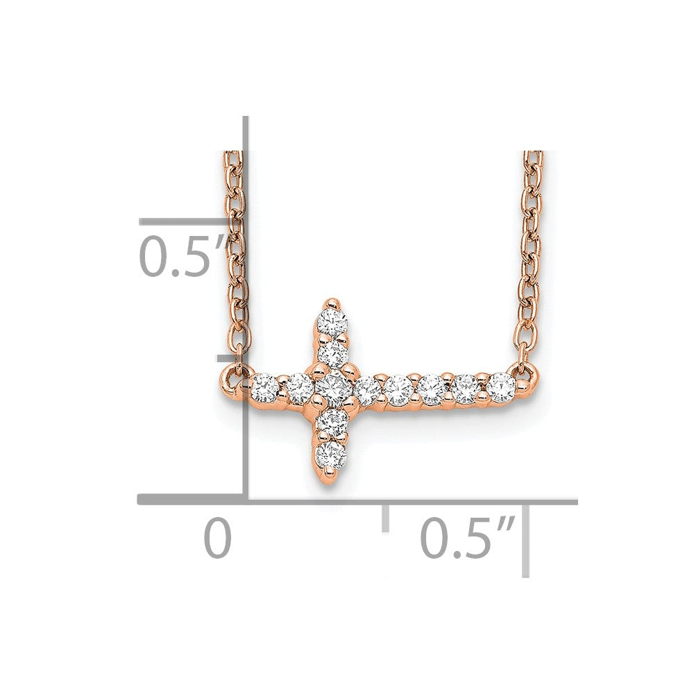 14k Rose Gold Diamond Sideways Cross 18in Necklace