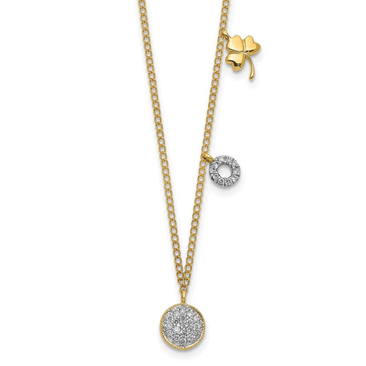 14k Diamond Two Circle and Shamrock 18 inch Necklace