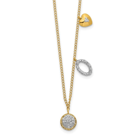14k Diamond Two Circle and Heart 18 inch Necklace