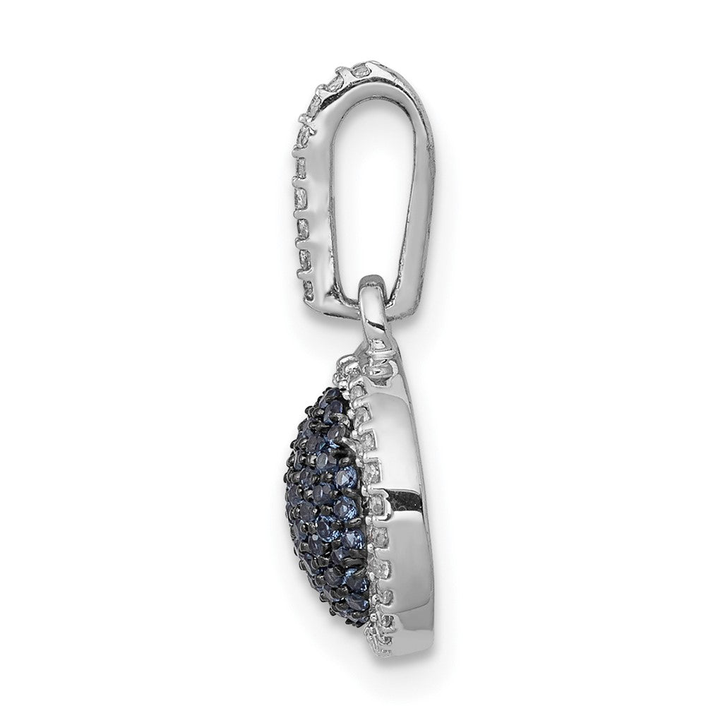 14k White Gold White/Blue Diamond Circle Cluster Pendant