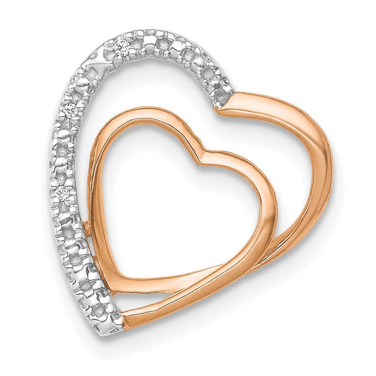 14k Rose Gold .01ct. Diamond Double Heart Chain Slide