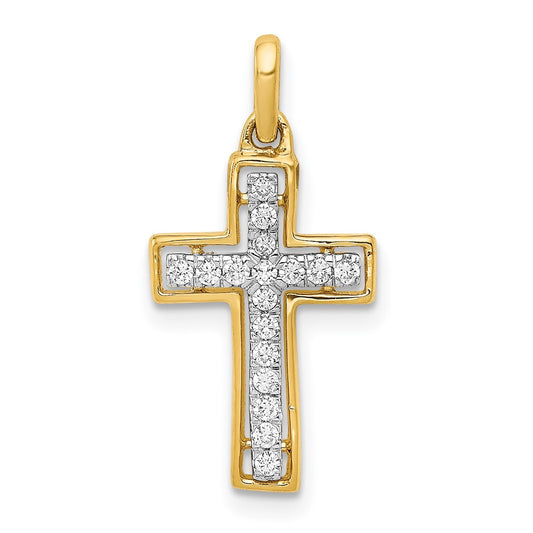 14k and Rhodium 1/8ct. Diamond Cross Pendant