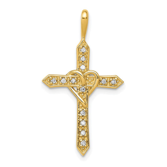 14k AA 1/10ct. Diamond Heart Cross Pendant