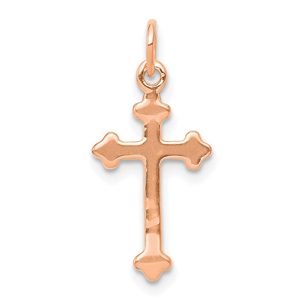 14k Rose Gold Small Diamond Budded Cross Pendant