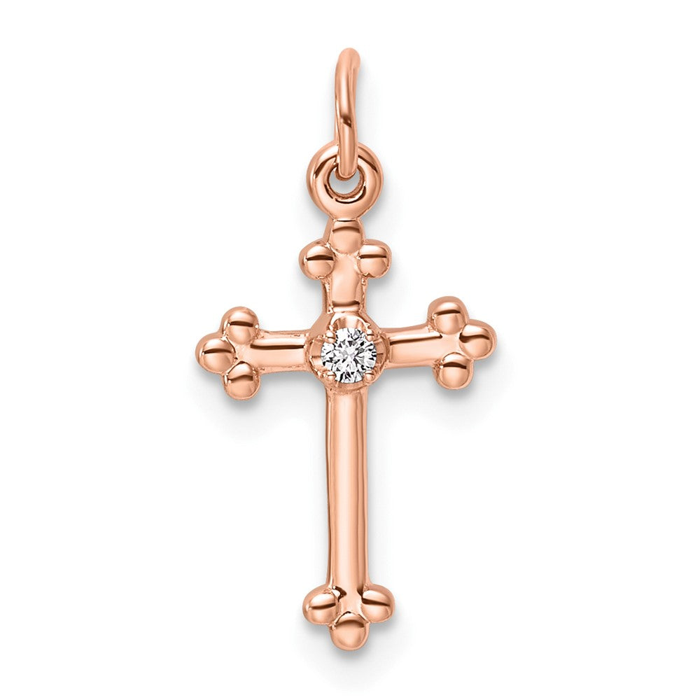 14k Rose Gold Small Diamond Budded Cross Pendant