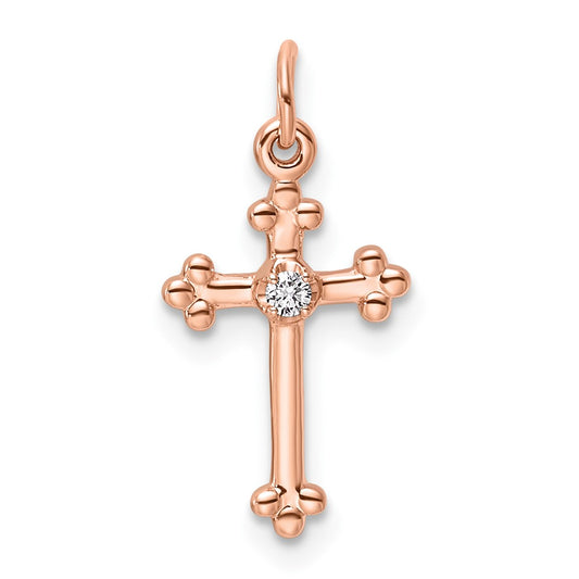 14k Rose Gold Small Diamond Budded Cross Pendant