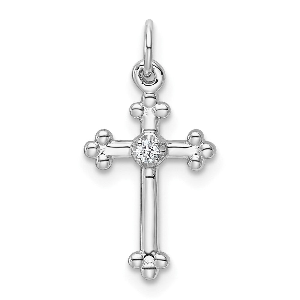 14k White Gold Small Diamond Budded Cross Pendant
