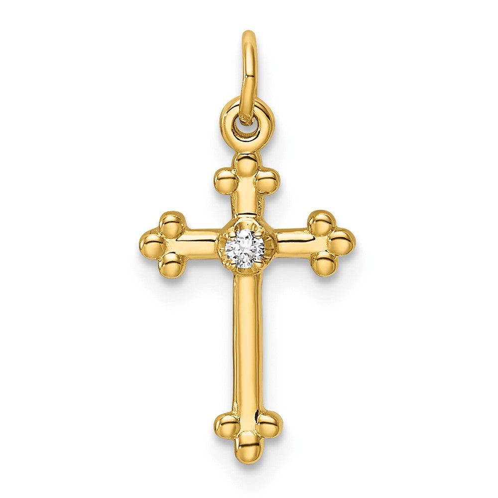 14k Small Diamond Budded Cross Pendant