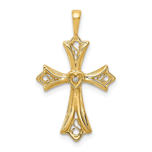 14k AA Diamond Cross w/ Heart Center Pendant