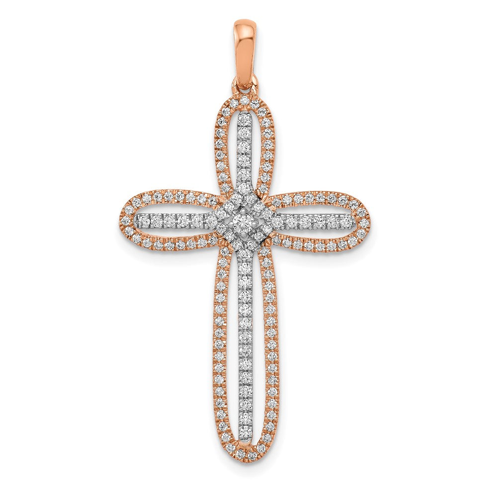 14k White and Rose Gold Diamond Cross Pendant