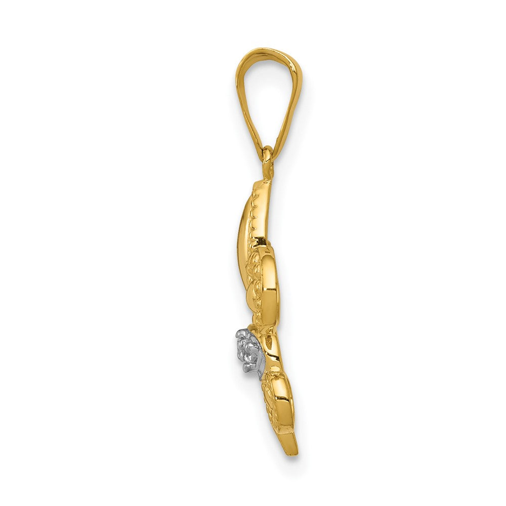 14k w/Rhodium Polished Diamond Fleur de Lis Pendant