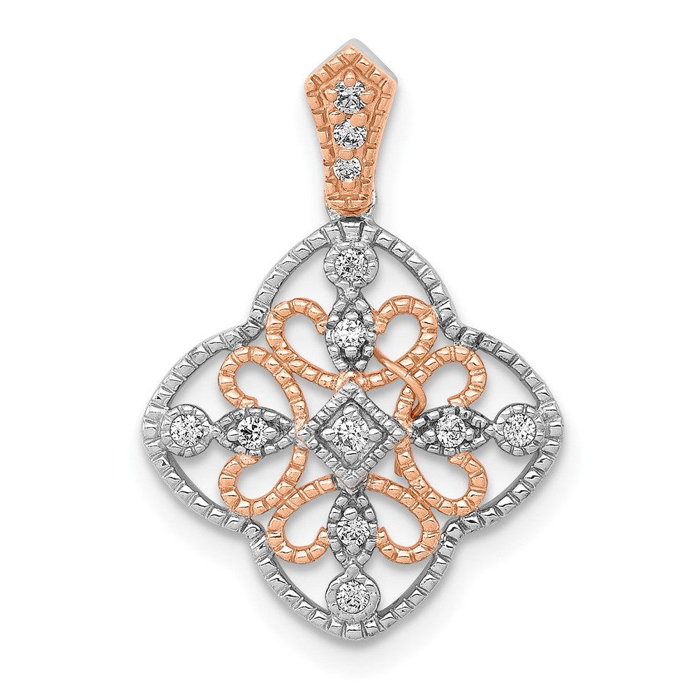14k White Gold w/Rose Rhodium Diamond Vintage Pendant