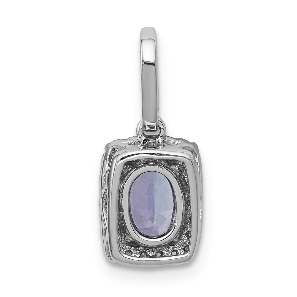 14k White Gold Oval .94 Tanzanite and Diamond Rectangle Pendant