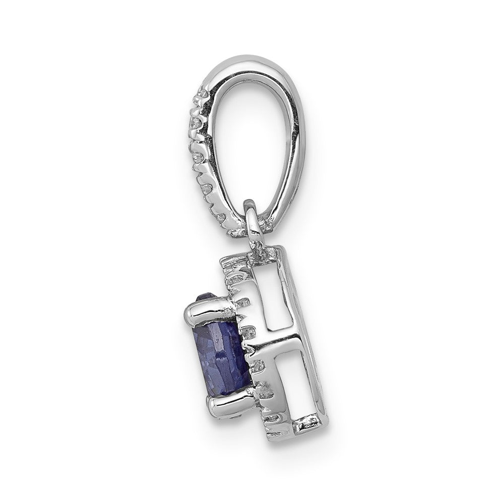 14k White Gold .69 Tanzanite and Halo Diamond Pendant