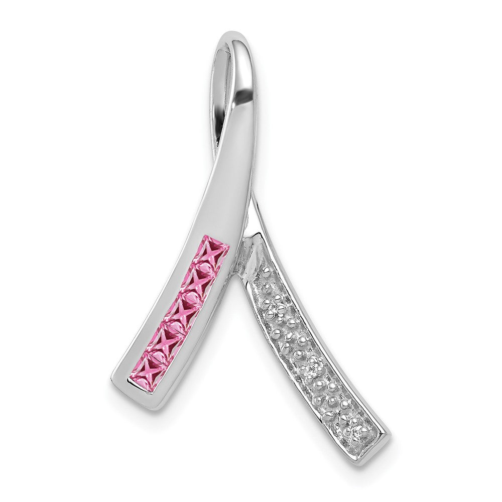14k White Gold Diamond and Pink Sapphire Pendant