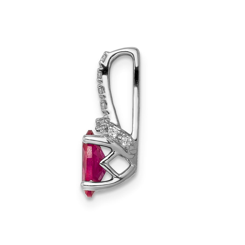 14k White Gold Diamond and Oval Ruby Pendant