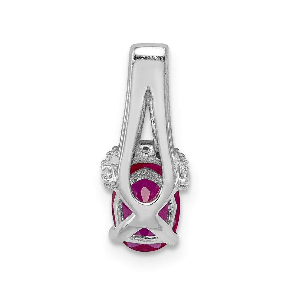 14k White Gold Diamond and Oval Ruby Pendant