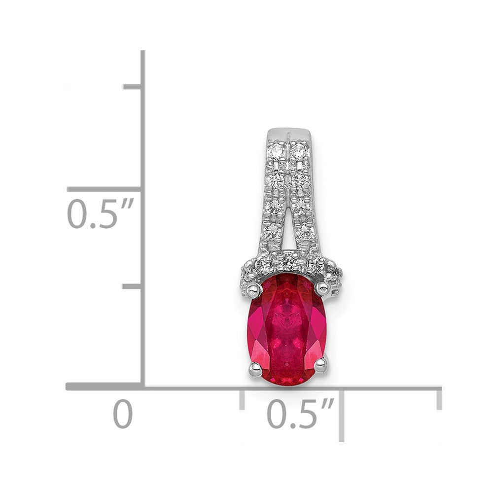 14k White Gold Diamond and Oval Ruby Pendant