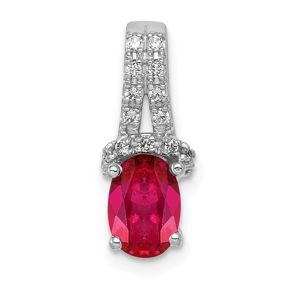 14k White Gold Diamond and Oval Ruby Pendant