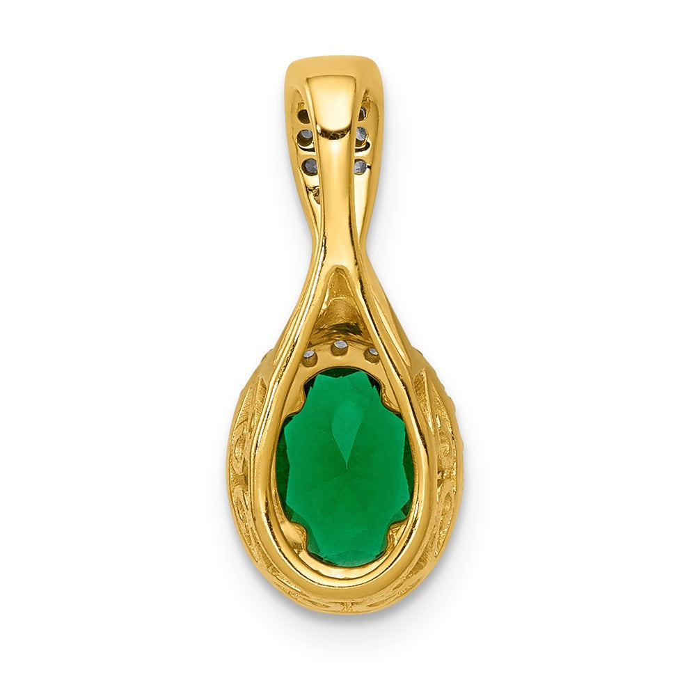 14k Diamond and Oval Emerald Halo Pendant