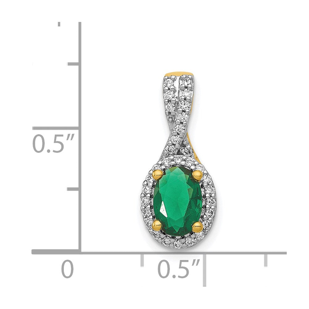 14k Diamond and Oval Emerald Halo Pendant