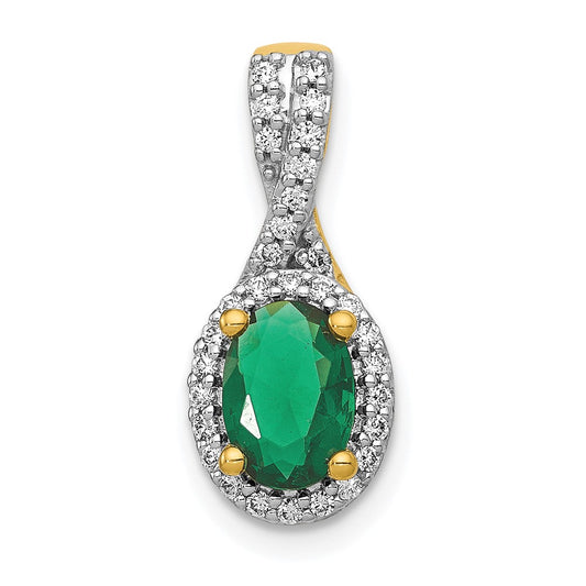 14k Diamond and Oval Emerald Halo Pendant
