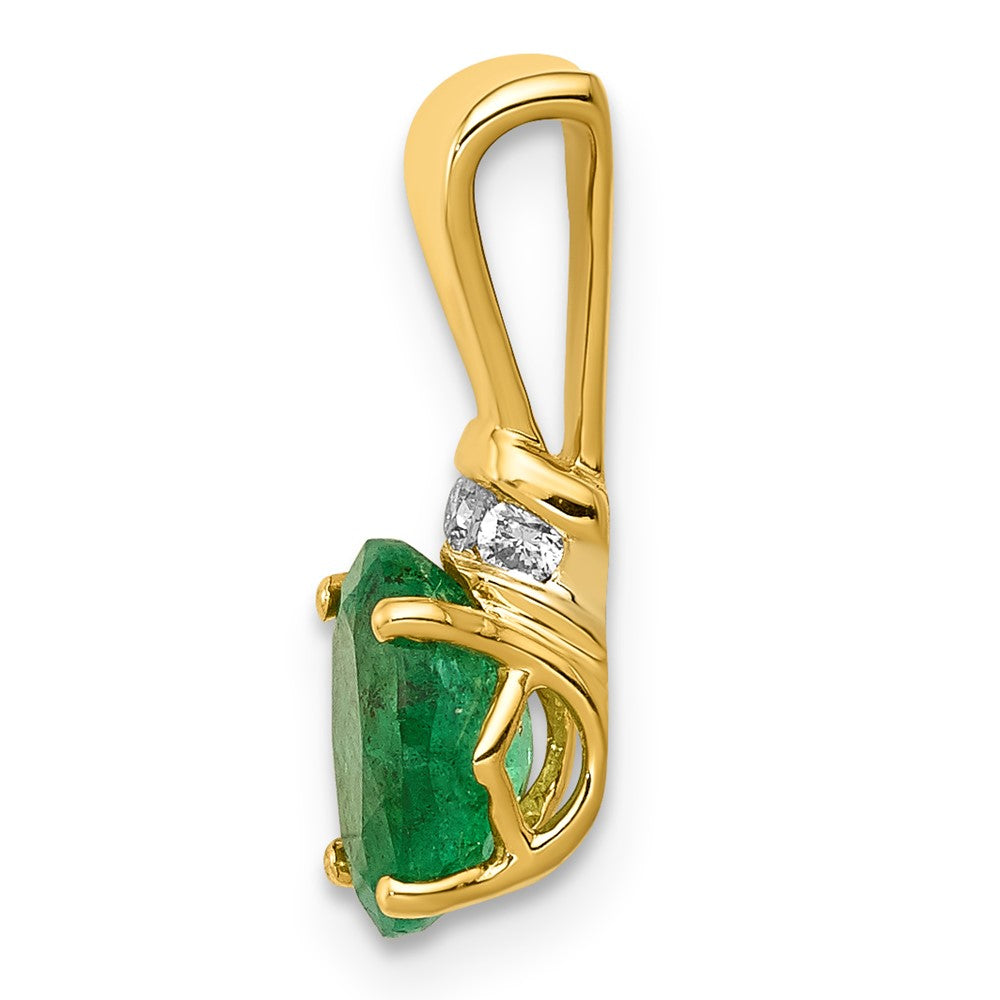 14k w/Rhodium Diamond and Oval Emerald Pendant