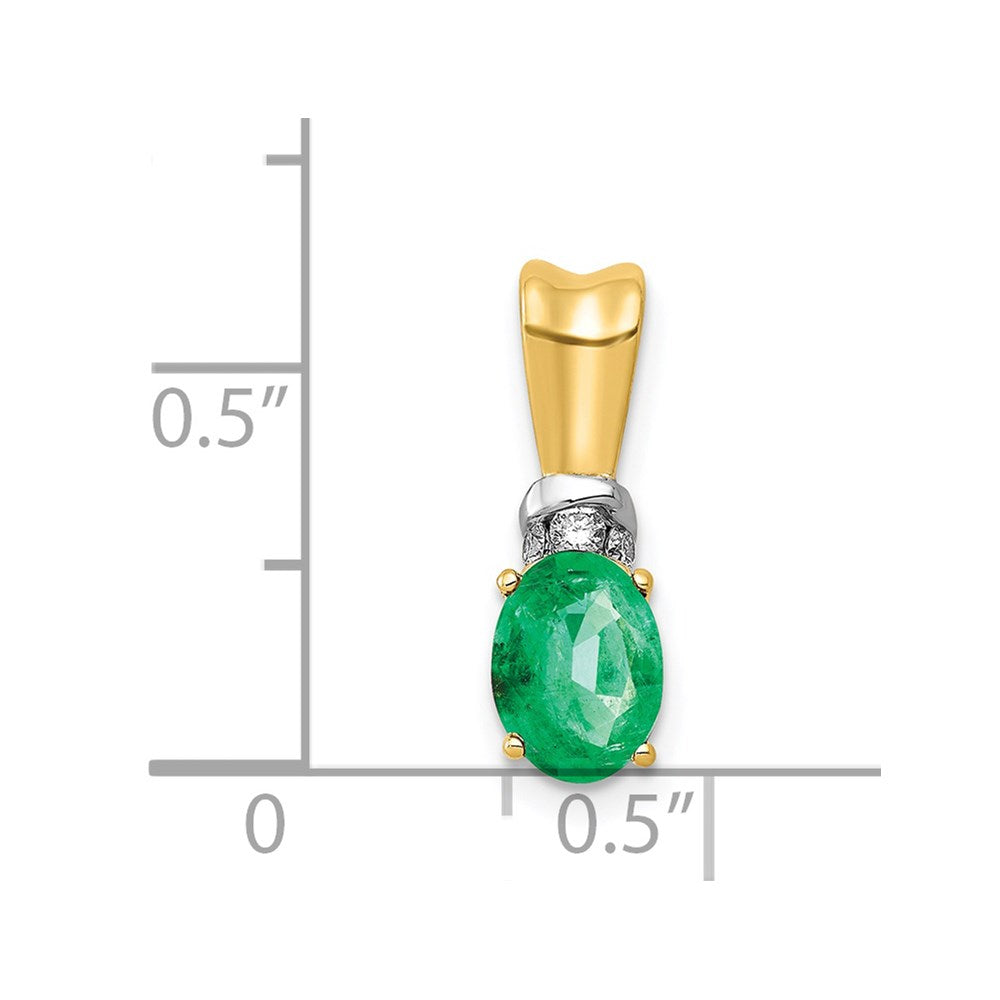 14k w/Rhodium Diamond and Oval Emerald Pendant