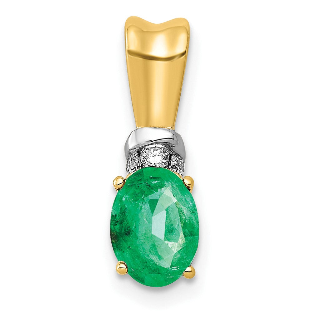 14k w/Rhodium Diamond and Oval Emerald Pendant
