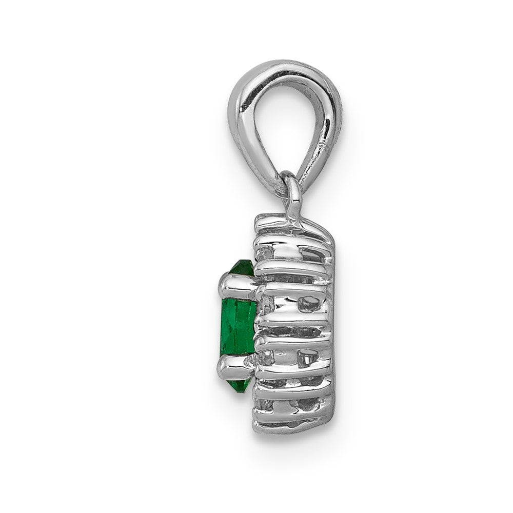 14k White Gold Diamond and Oval Emerald Halo Pendant