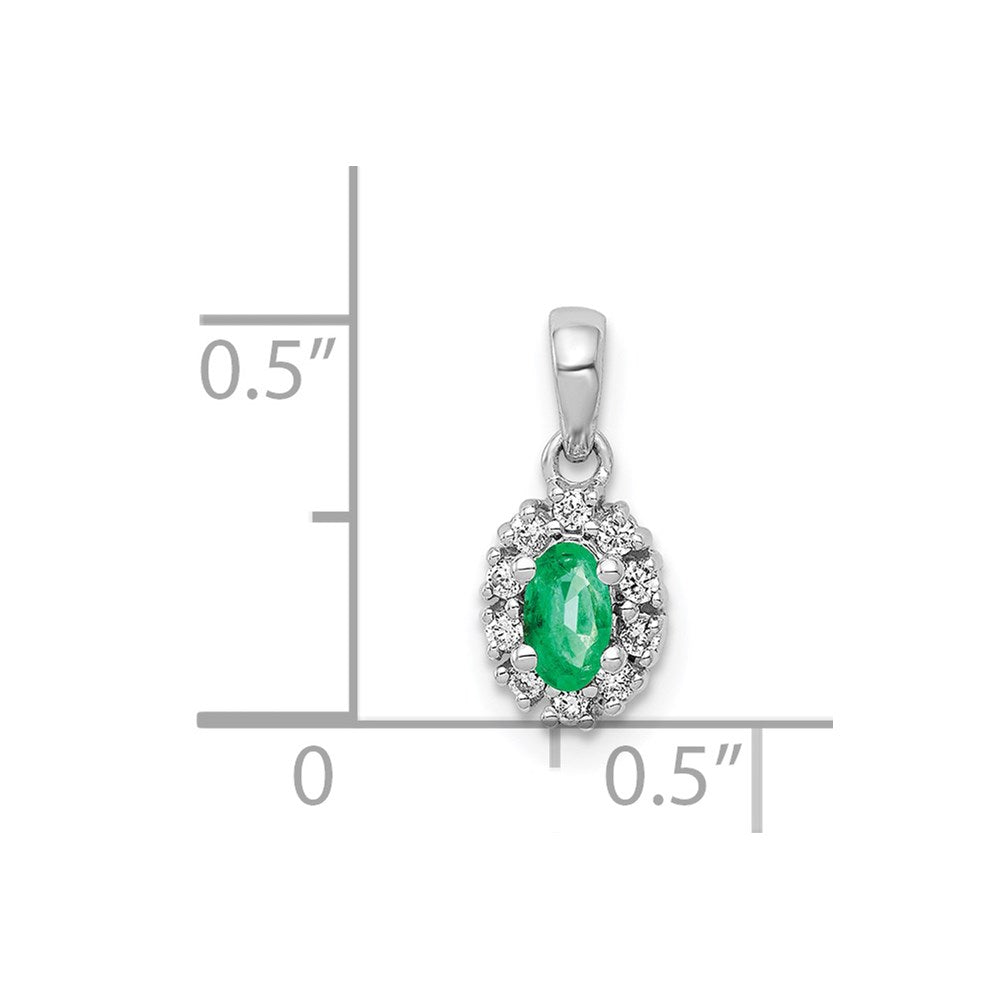 14k White Gold Diamond and Oval Emerald Halo Pendant