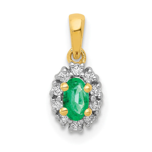 14k and Rhodium Diamond and Oval Emerald Pendant
