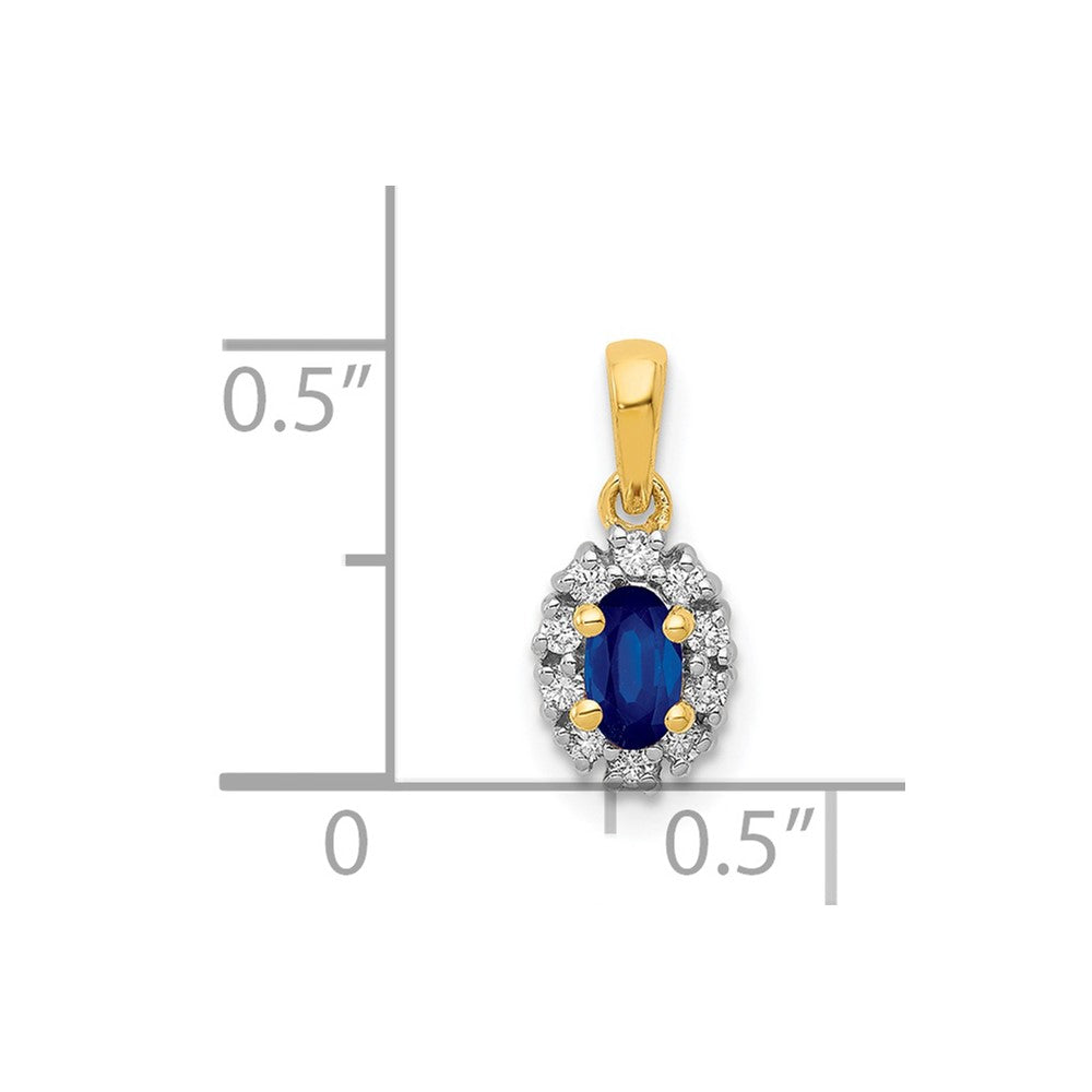 14k and Rhodium Diamond and .32 Sapphire Oval Halo Pendant