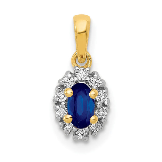 14k and Rhodium Diamond and .32 Sapphire Oval Halo Pendant
