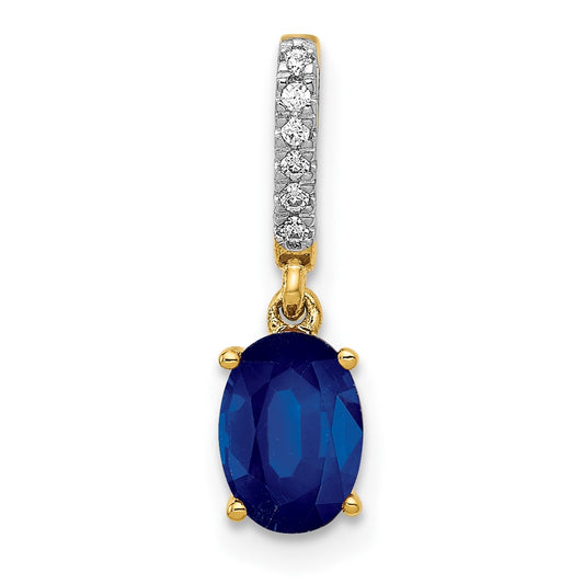 14k Diamond and Oval 1.04 Oval Sapphire Pendant
