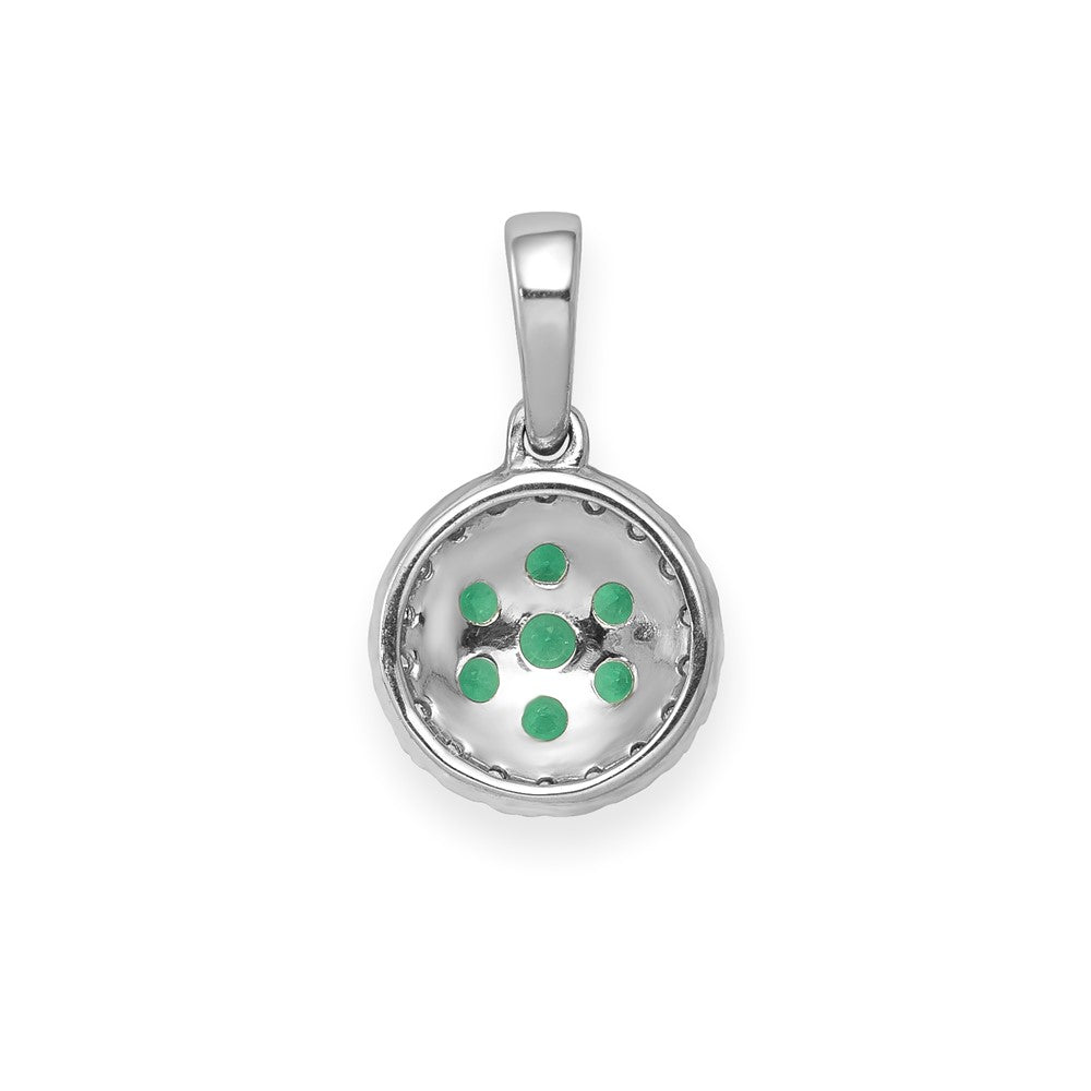 14k White Gold Diamond and Emerald Halo Circle Pendant