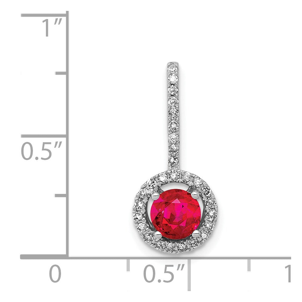 14k White Gold Diamond and .69 Ruby Halo Pendant