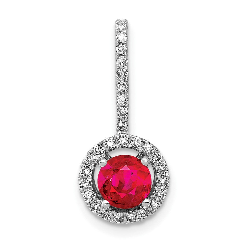 14k White Gold Diamond and .69 Ruby Halo Pendant
