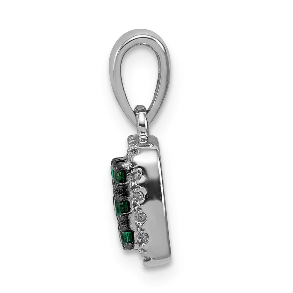 14k White Gold Diamond and .19 Emerald Square Halo Pendant