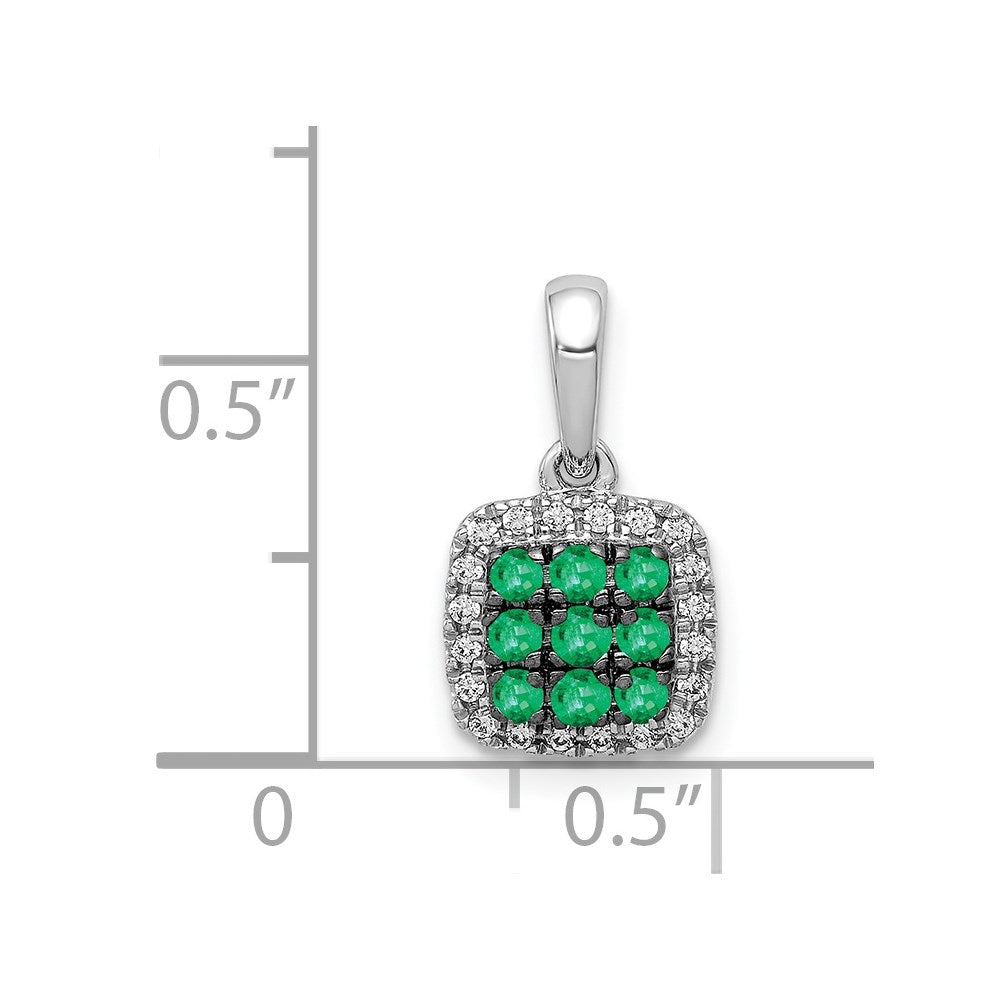 14k White Gold Diamond and .19 Emerald Square Halo Pendant