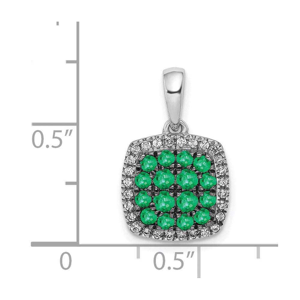 14k White Gold Diamond and .50 Emerald Square Halo Pendant