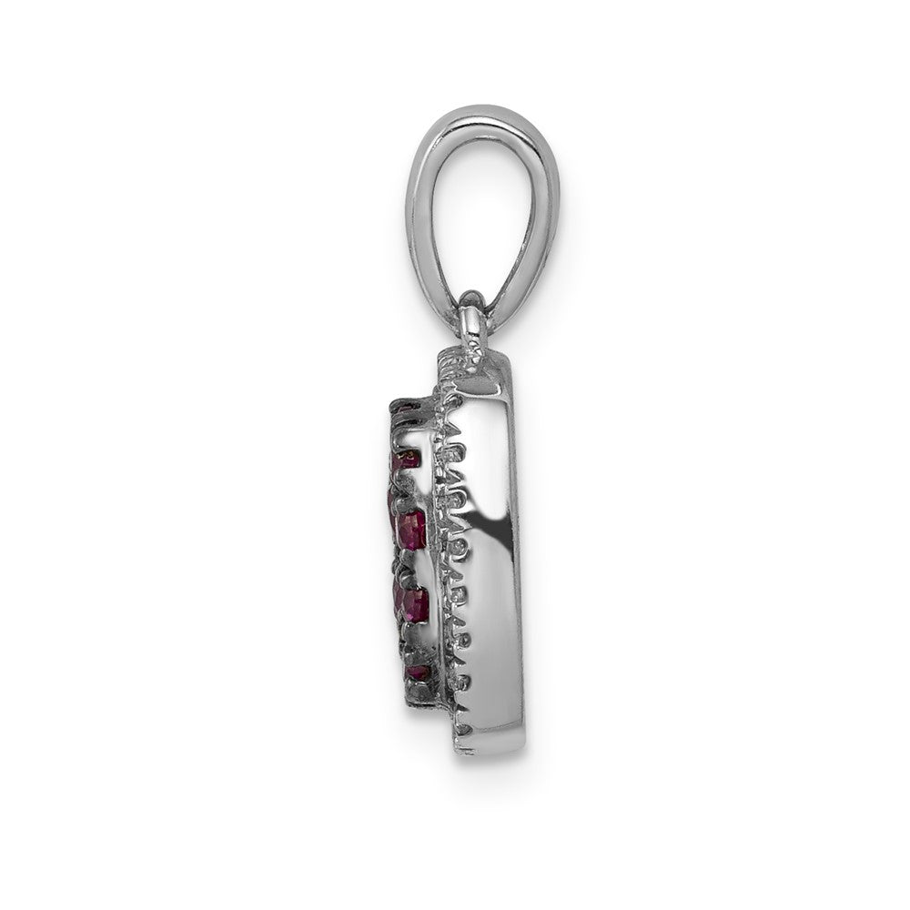 14k White Gold Diamond and Ruby Square Halo Pendant