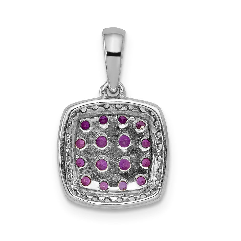 14k White Gold Diamond and Ruby Square Halo Pendant