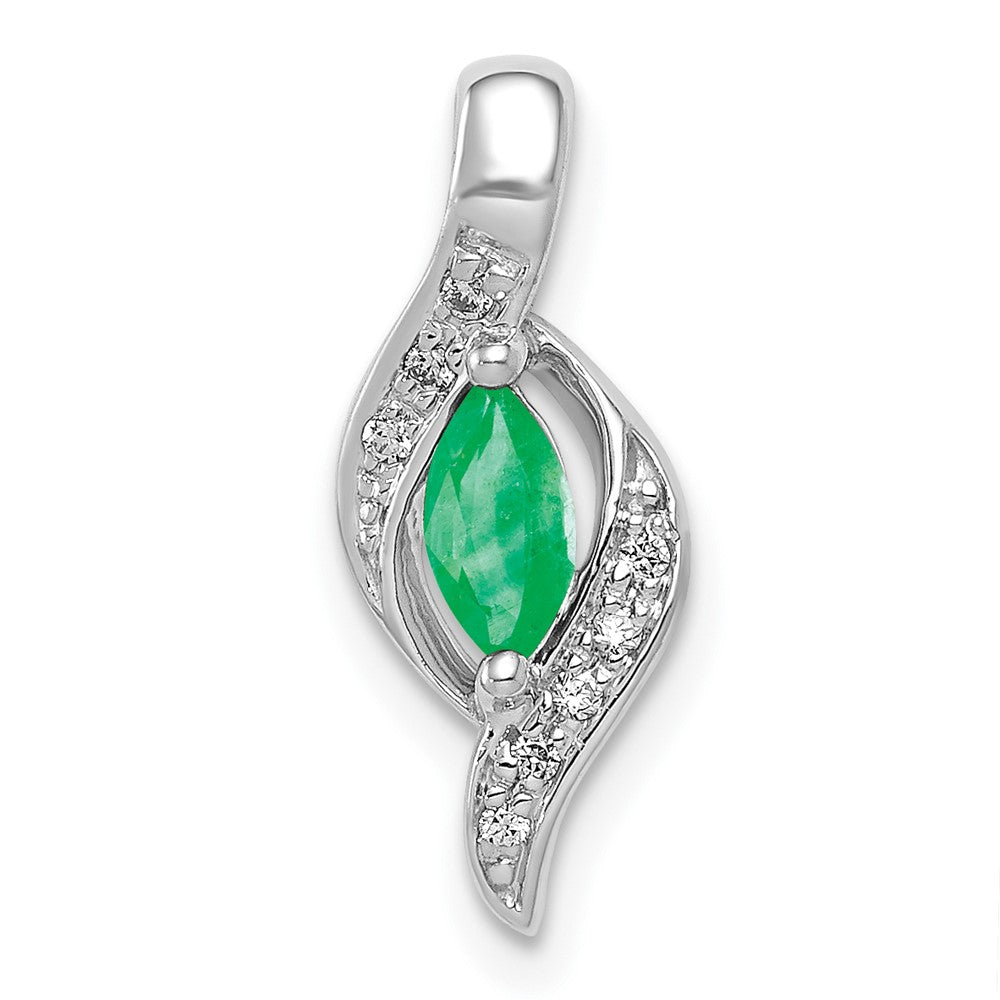 14k White Gold  Diamond and Marquise Emerald Pendant