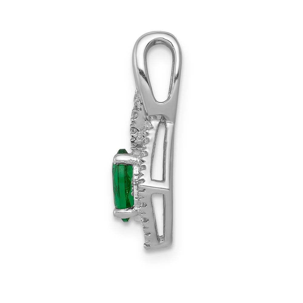 14k White Gold Fancy Diamond and Oval Emerald Pendant