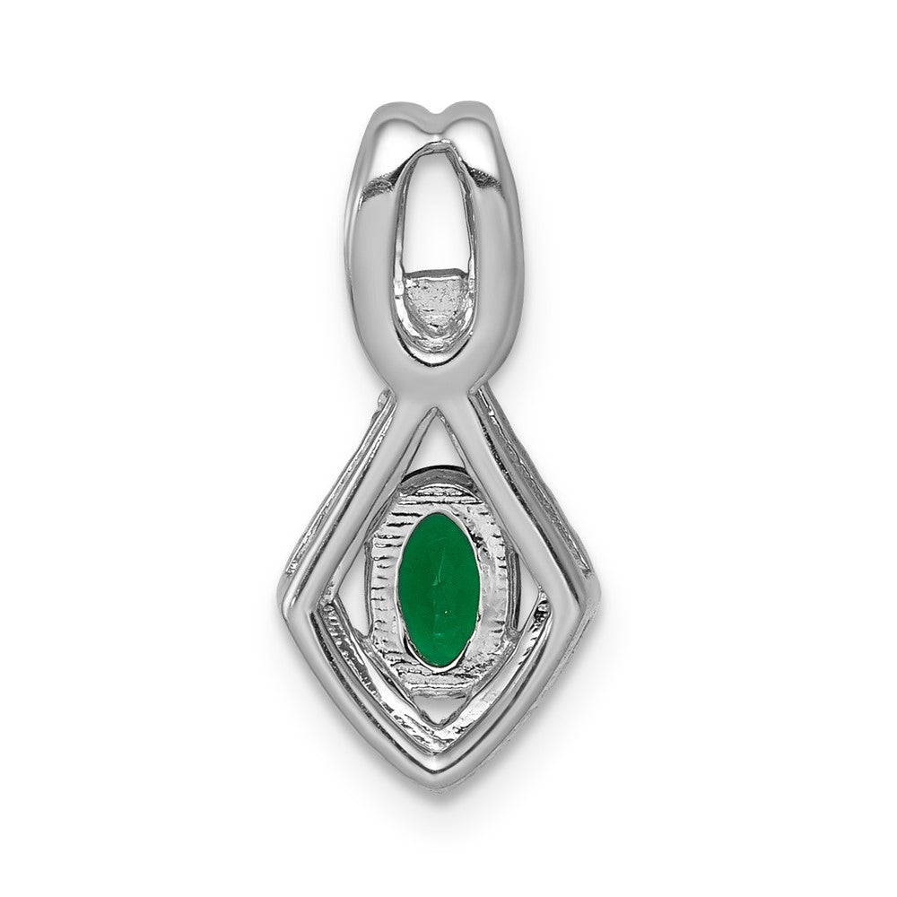 14k White Gold Fancy Diamond and Oval Emerald Pendant