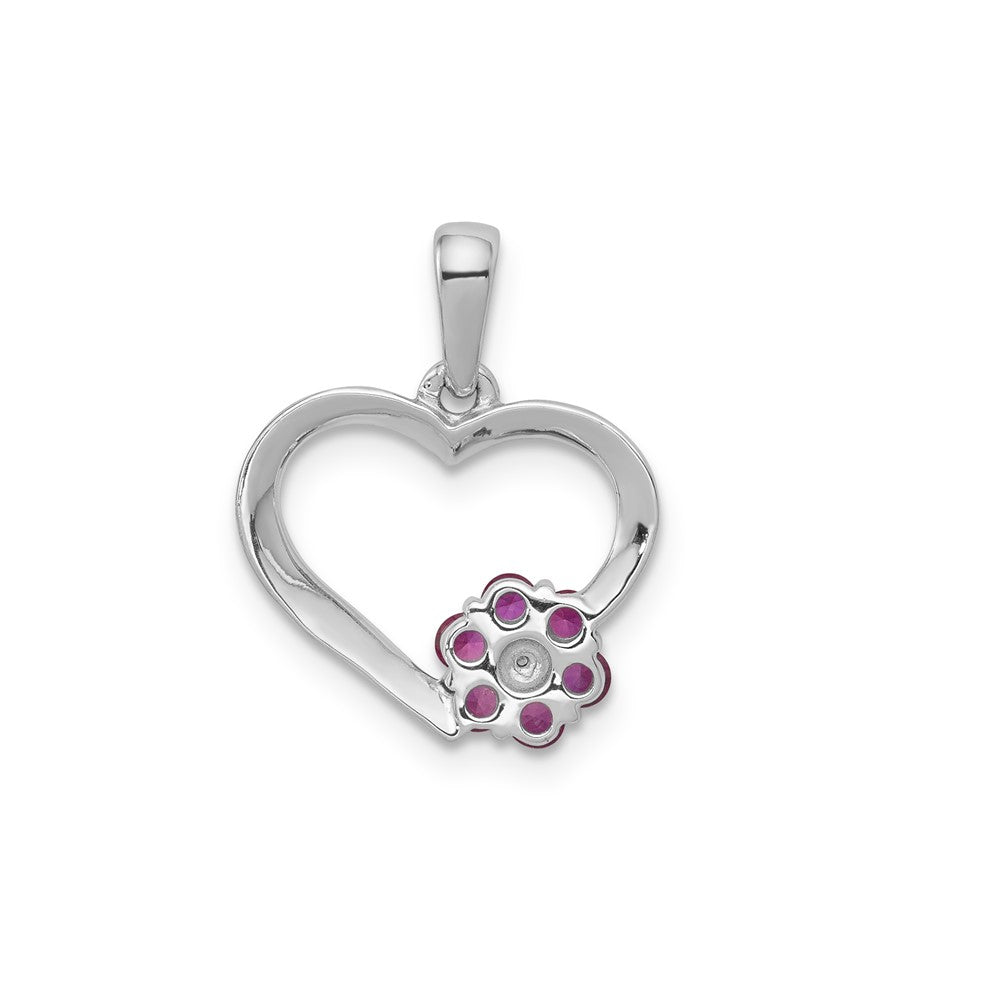 14k White Gold Diamond and Ruby Heart w/ Flower Pendant