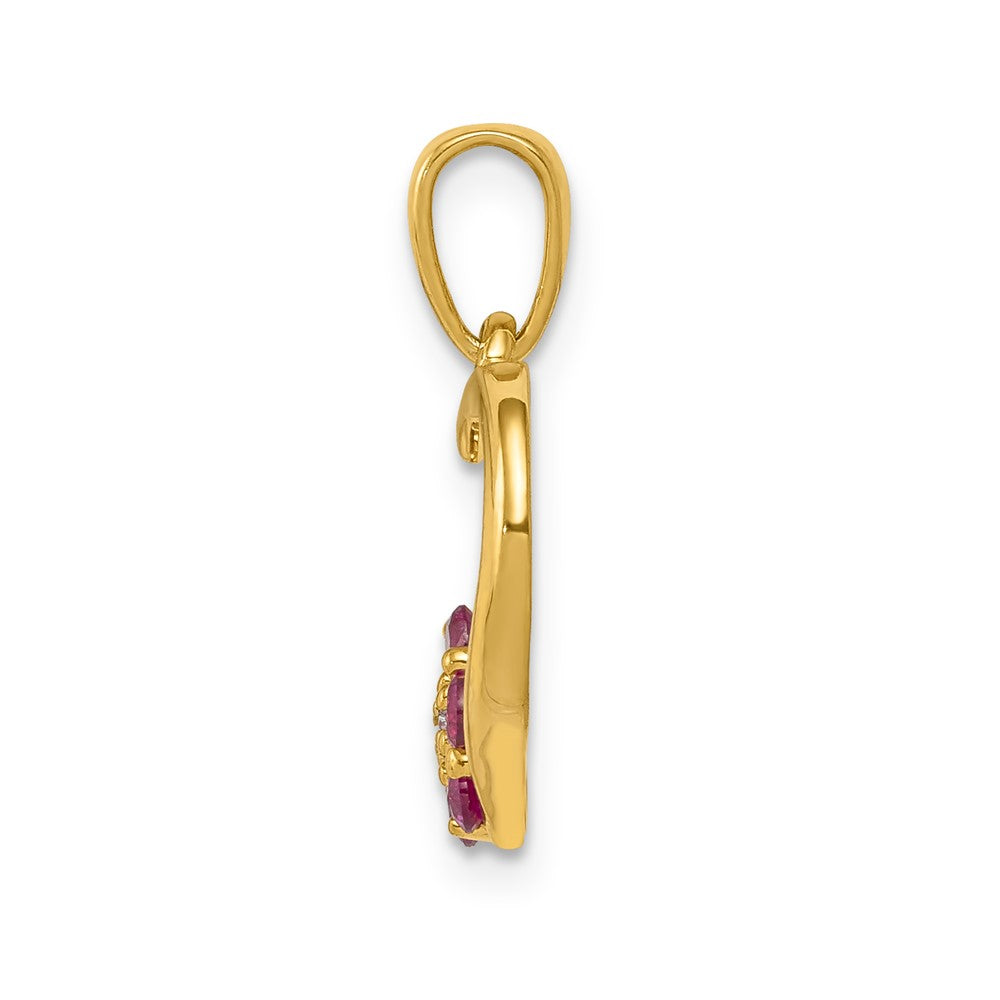 14k Diamond and Ruby Heart w/ Flower Pendant