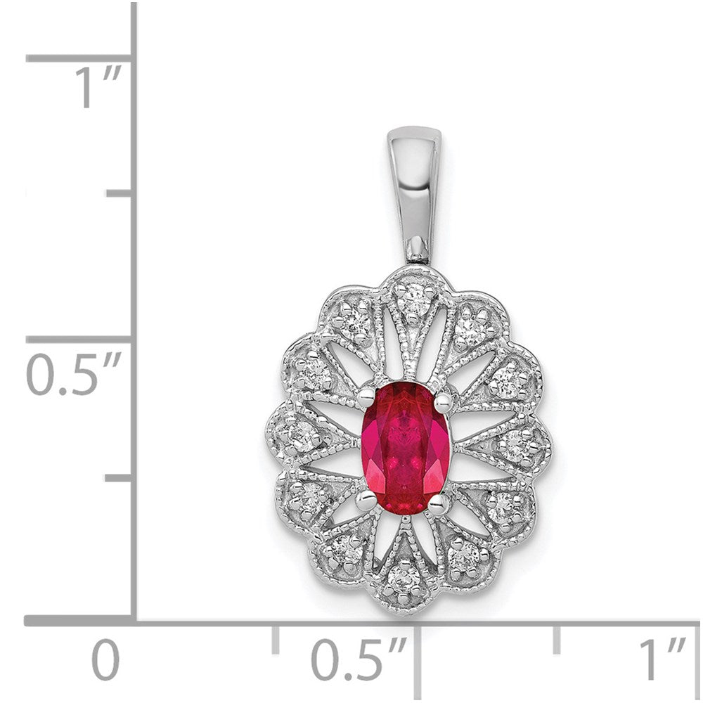 14k White Gold 1/6ct. Diamond and .70 Ruby Fancy Pendant