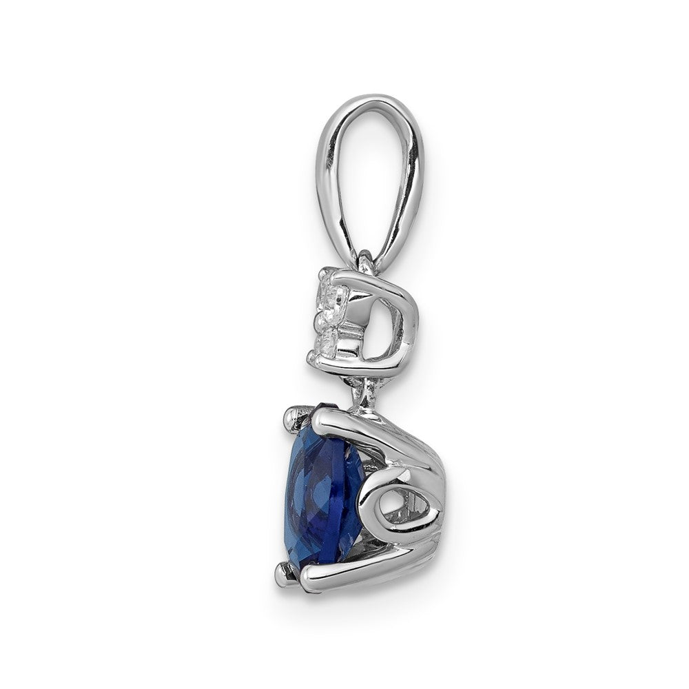 14k White Gold Diamond and .82 Oval Sapphire Pendant
